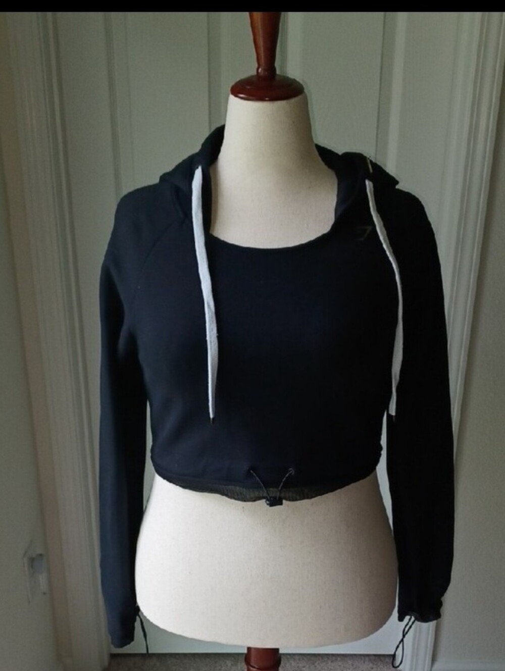 Gymshark Black Cropped Hoodie with White Drawstring  S/M